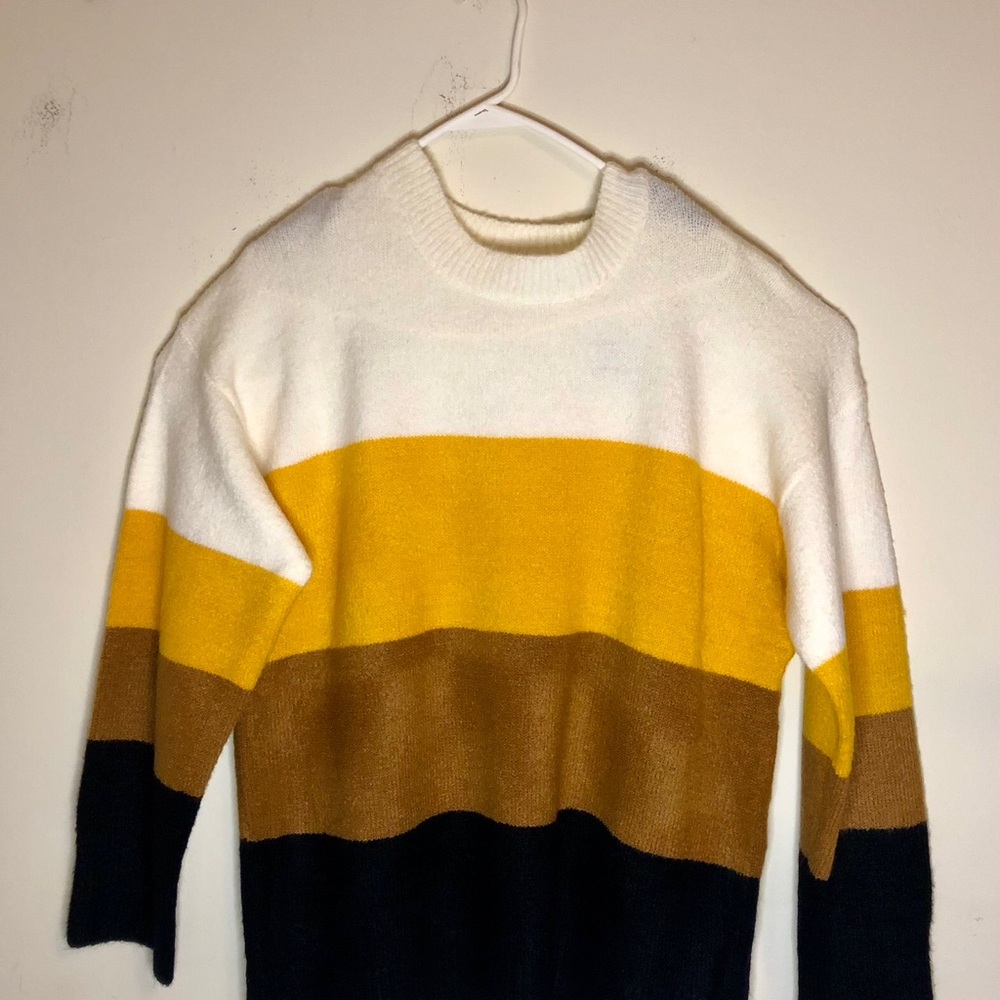 Mustard Color Blocked Crewneck Sweater NWT Sizes Medium & Small